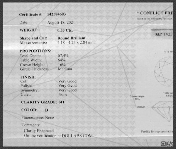 Brillant 585 Gold Ring 0,33ct, Si1; DGI Zertifikat